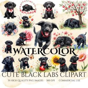 Black Lab Puppies Clipart Bundle