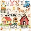 Watercolor farm themed clipart bundle