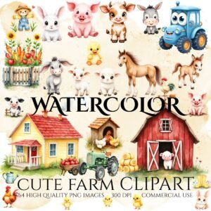 Watercolor farm themed clipart bundle